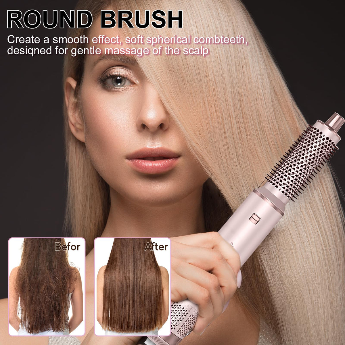 Dryhsip negative ionic hair dryer brush volumizing head with mixed nylon bristles
