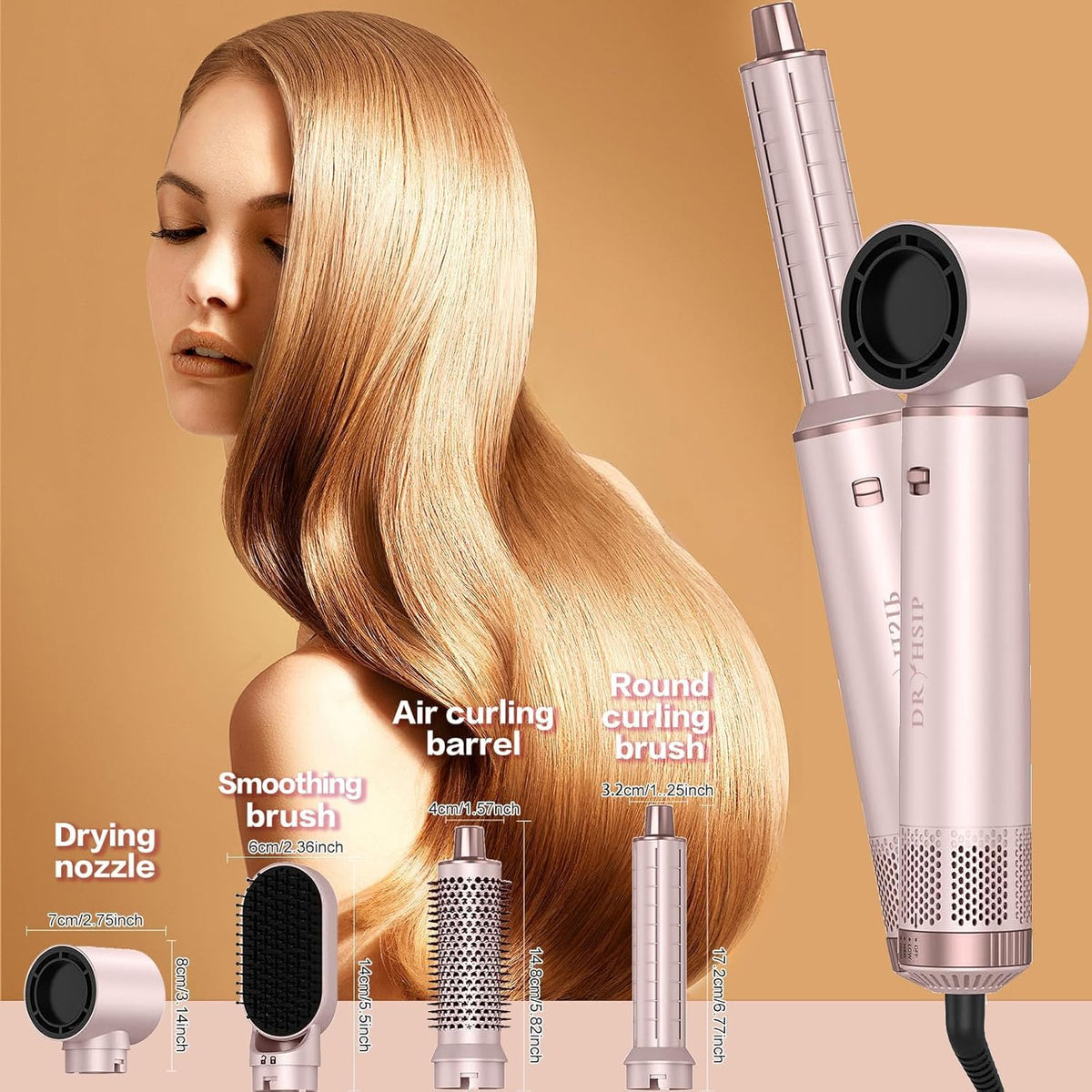 Dryhsip 5 in 1 hair styler being used for straightening hair from roots to ends