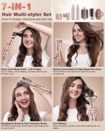7MAGIC multi-styler base wand detached with all seven styling attachments neatly arranged.
