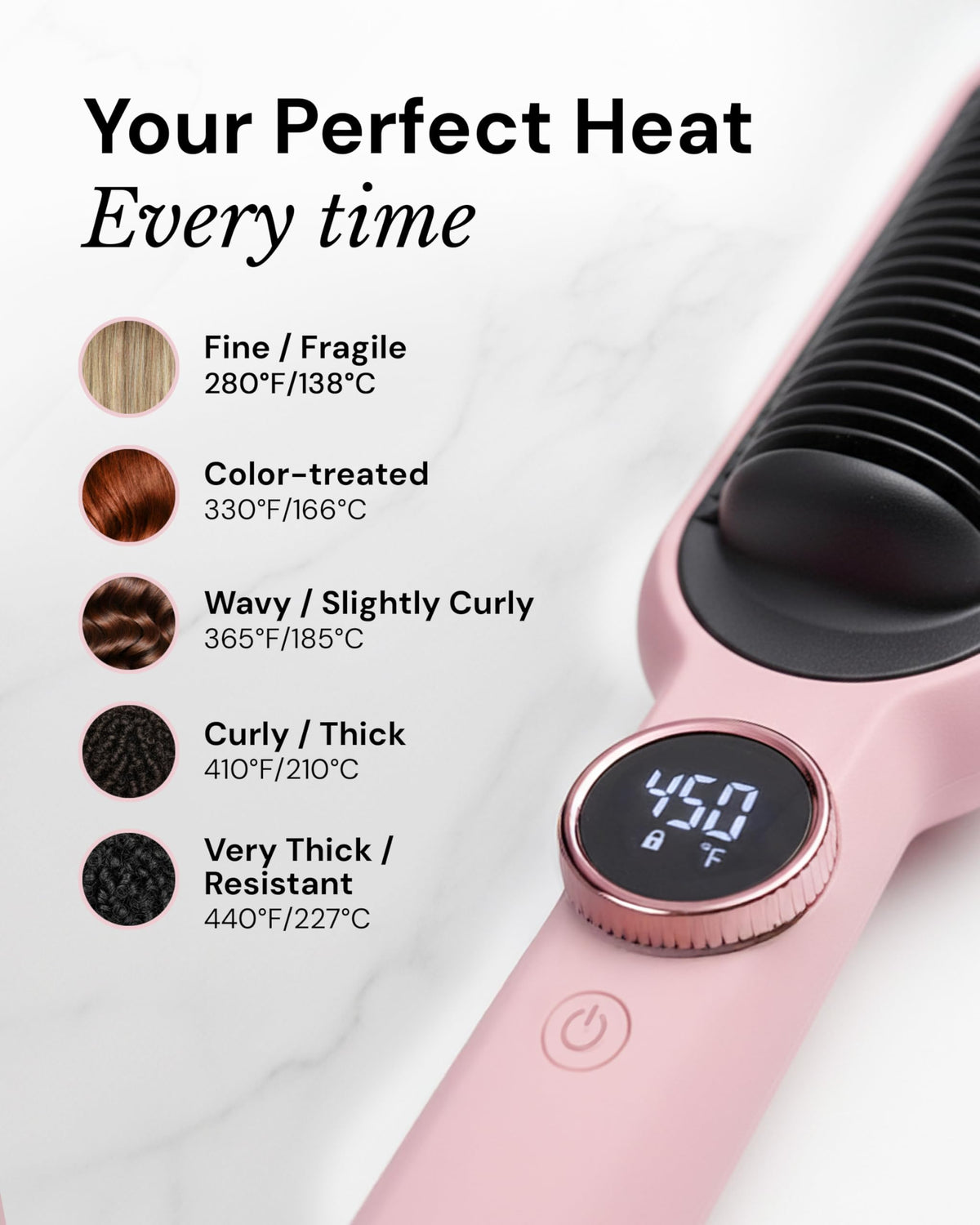 L'ANGE HAIR blush pink styling comb used for smoothing thick and curly hair textures.