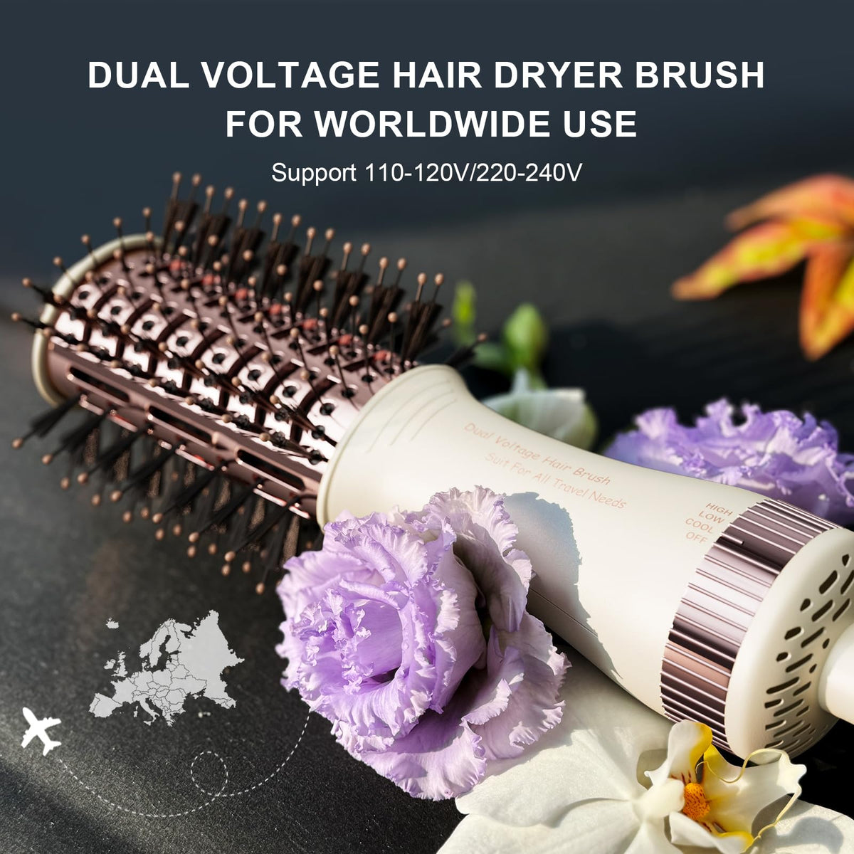 Madremía 4-in-1 portable mini hot air blow dryer straightener with international plug adapters for travel