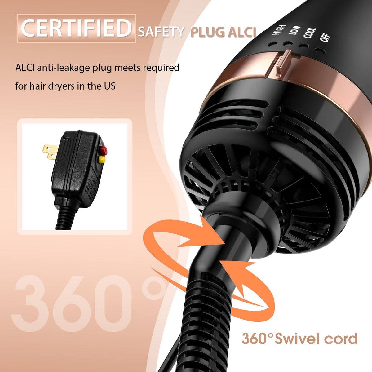 Natrial hair dryer brush side profile demonstrating the distribution of the airflow vents on the ceramic barrel