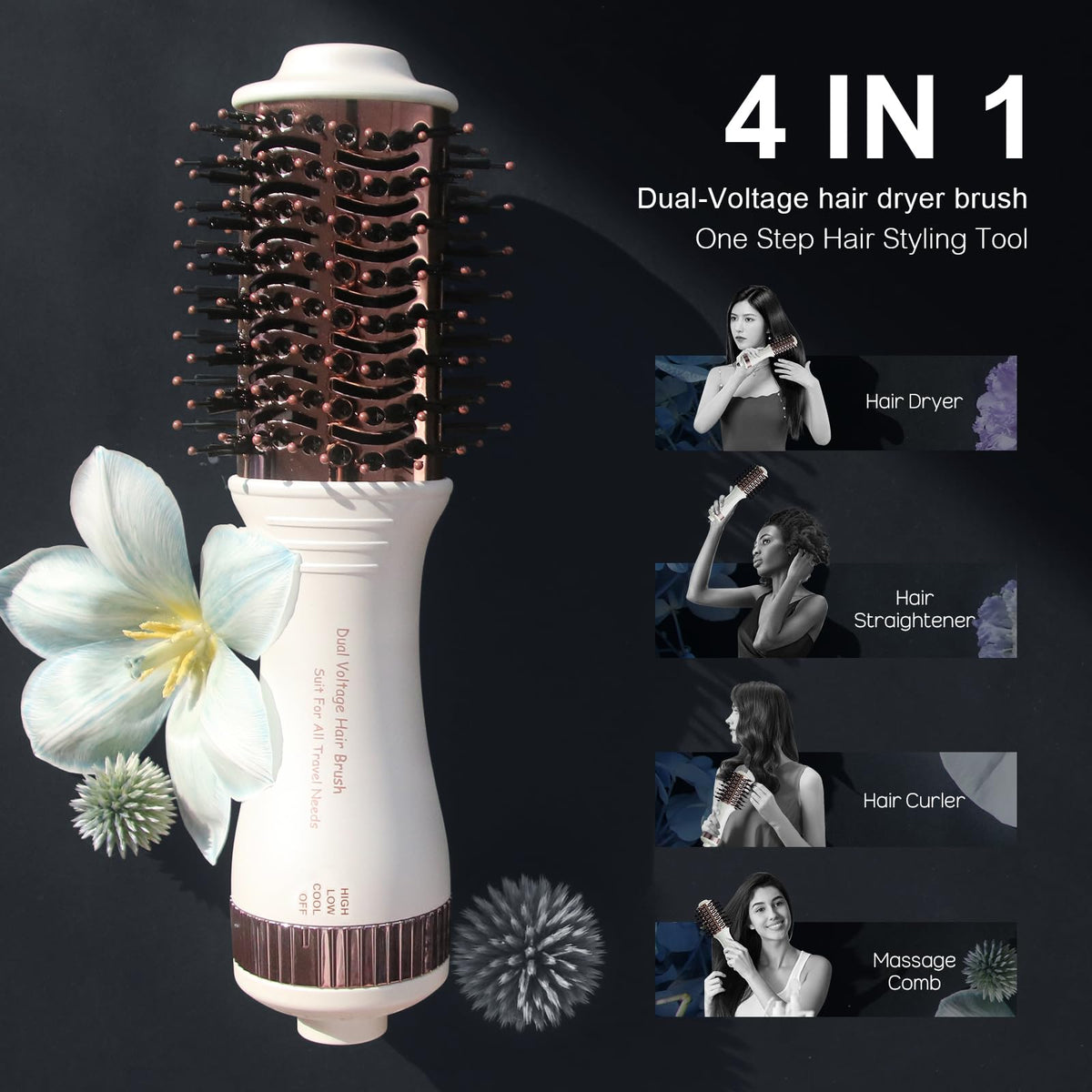 Madremía travel hot air brush compact design compared alongside travel luggage for scale
