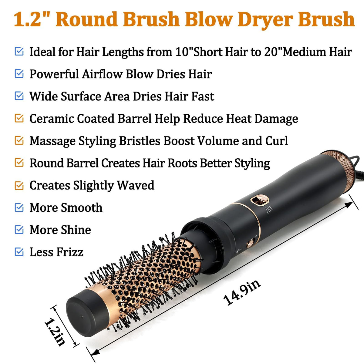 Close up of the 1.2 inch ceramic barrel and airflow vents on the USbelff hot air styler