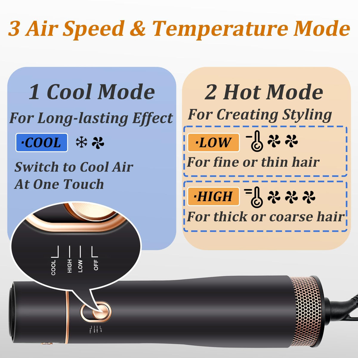 USbelff professional round hair blow dryer brush showing the protective cool tip top