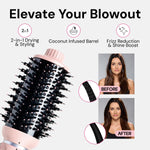 L'ANGE HAIR VolumeBoost brush dryer showing the three hundred and sixty degree swivel cord attachment base