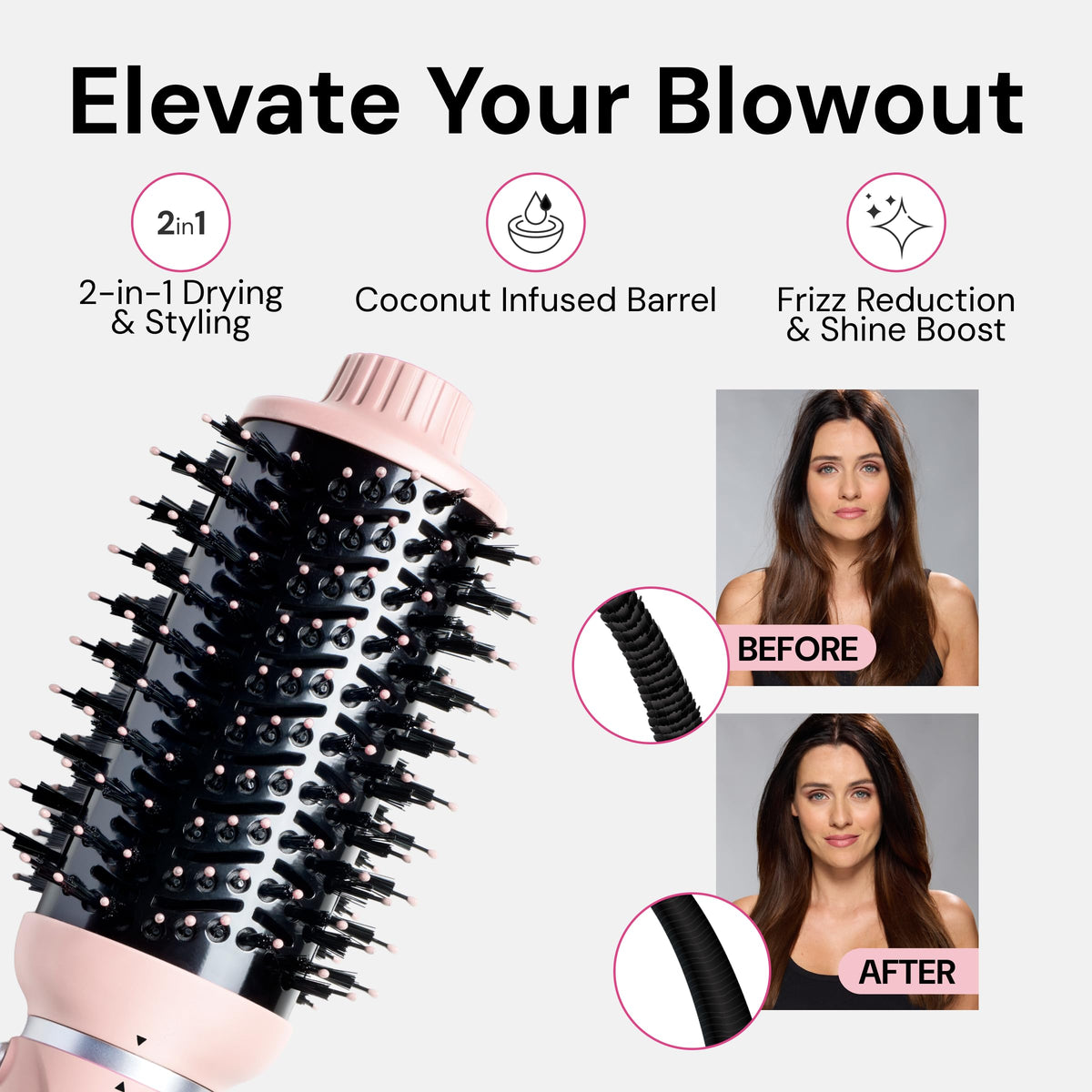 L'ANGE HAIR VolumeBoost brush dryer showing the three hundred and sixty degree swivel cord attachment base