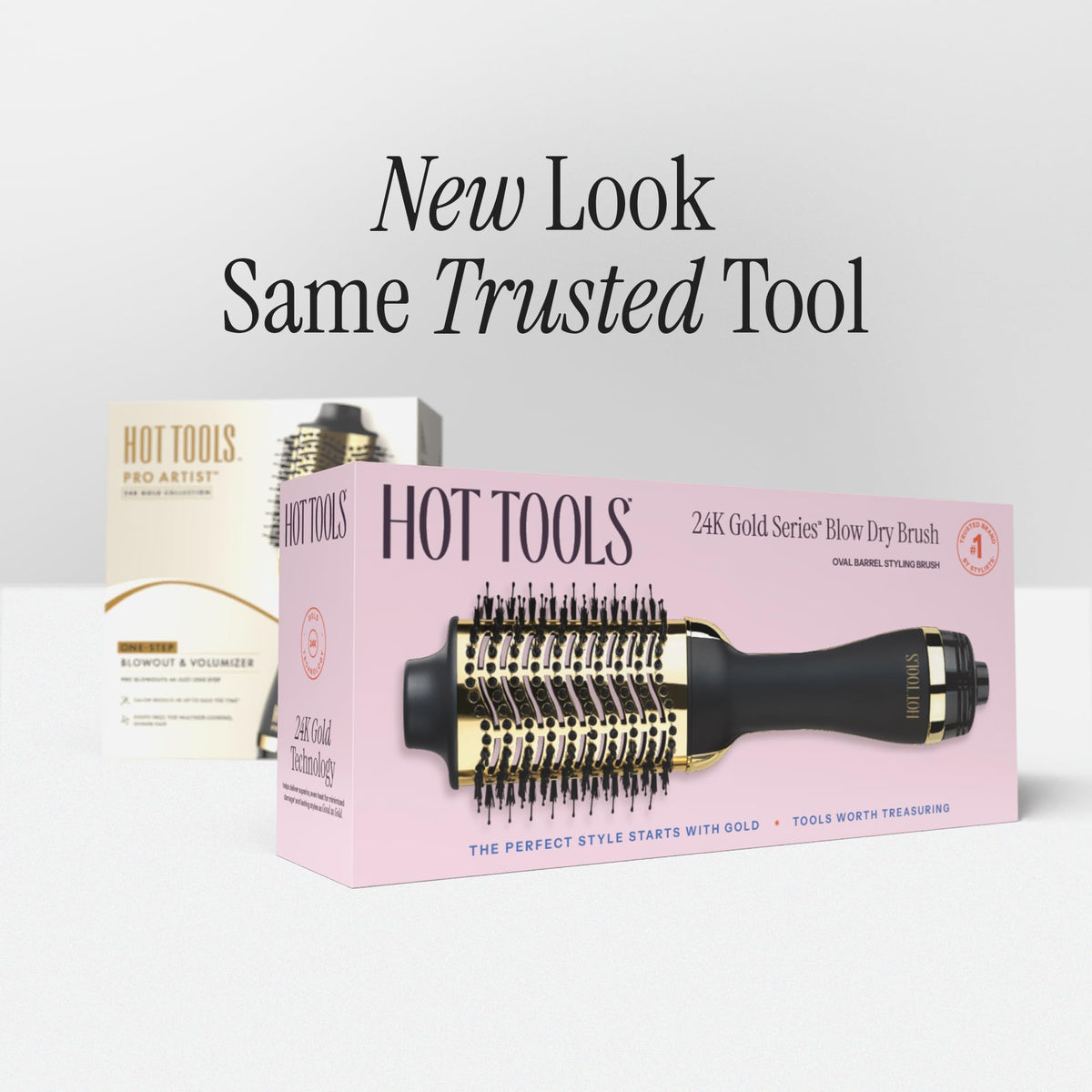 Authentic retail packaging of the imported Hot Tools Professional 24K Gold One-Step Volumizer.