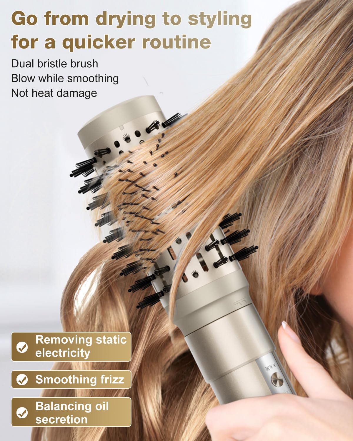 Side profile of the ergonomic 7MAGIC hot air brush highlighting the temperature and speed control buttons