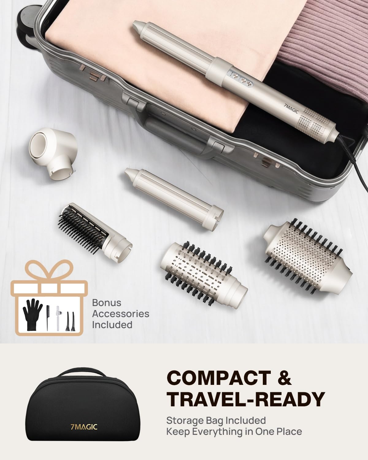 7MAGIC multi-functional air styler kit showcasing the complete professional hair straightening and drying set