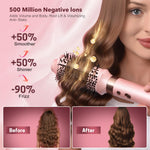 The auto-wrap curling barrels attachment demonstrating airflow direction for left and right curls.