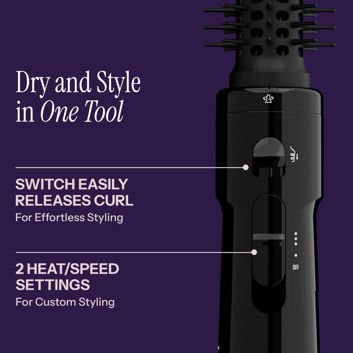 Hot Tools black heated styling brush curl release switch detail
