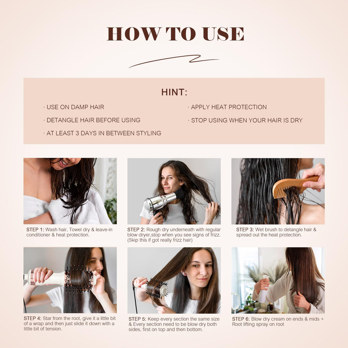 White and rose gold mini styling brush illustrating the dual voltage indicator mechanism for global use