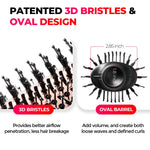 Side profile of the four in one ionic blow dryer brush highlighting the three hundred and sixty degree airflow vents.