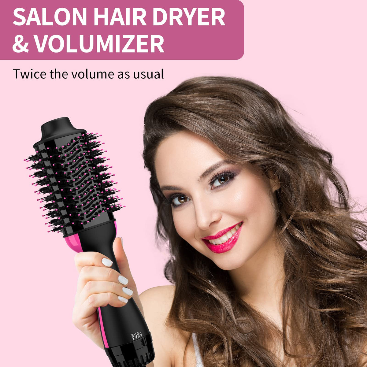 Umeely multi-functional hair styler brush resting on a vanity setup