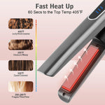DESIPESI mini hair curler and straightener compact body dimensions showcased next to a standard travel handbag