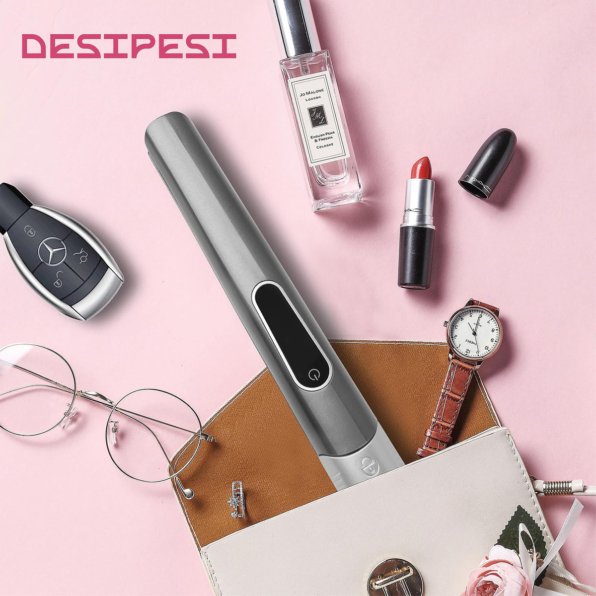 DESIPESI rechargeable beauty appliance packaged safely with its protective cooling cover on for secure travel storage