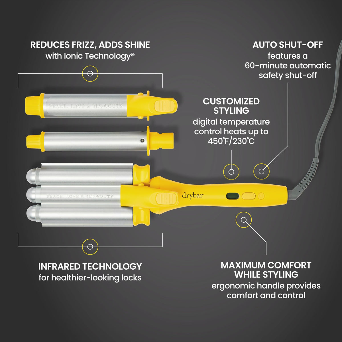 Drybar 1 inch hair curling wand barrel attachment close up for defined curls