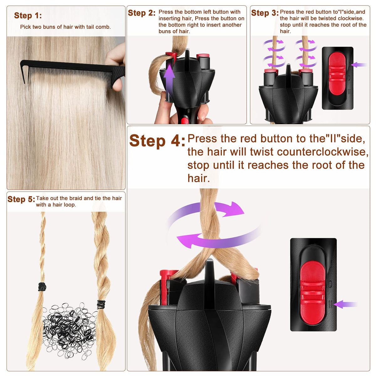 Honoson hair braiding kit including rat tail comb and mini rubber bands packaged