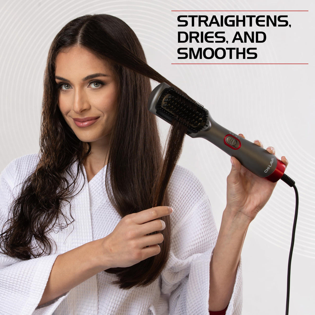 Ergonomic handle and controls of CHI Lava straightening brush