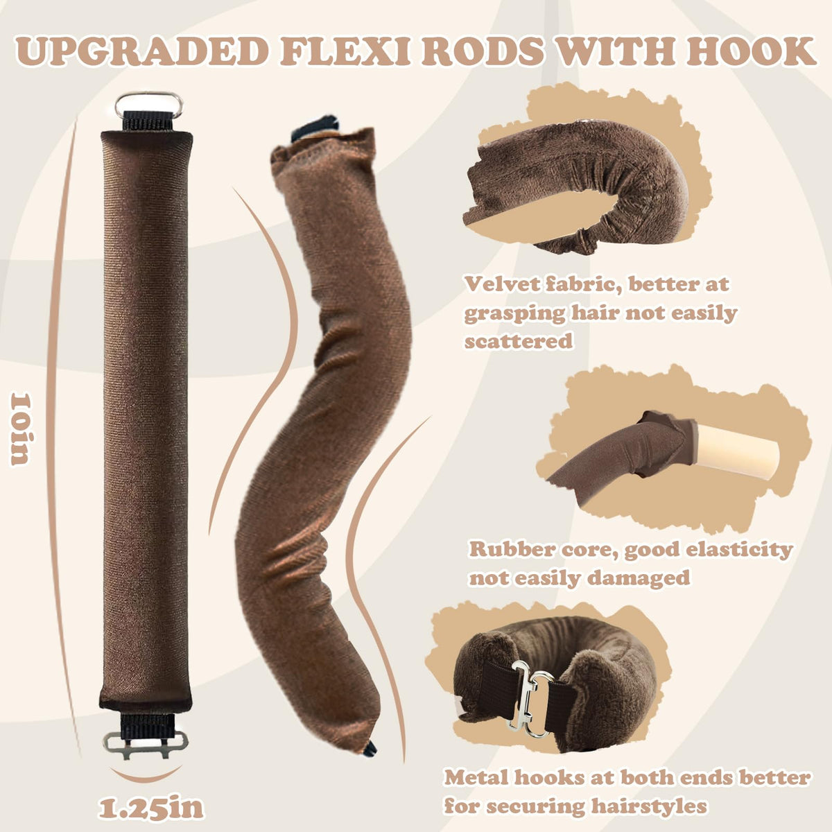 Side angle view of the five piece comfortable sleeping curlers set out on a surface