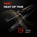Compact 1.5 inch cordless heated round brush showing ergonomic grip handle design for easy root lifting.