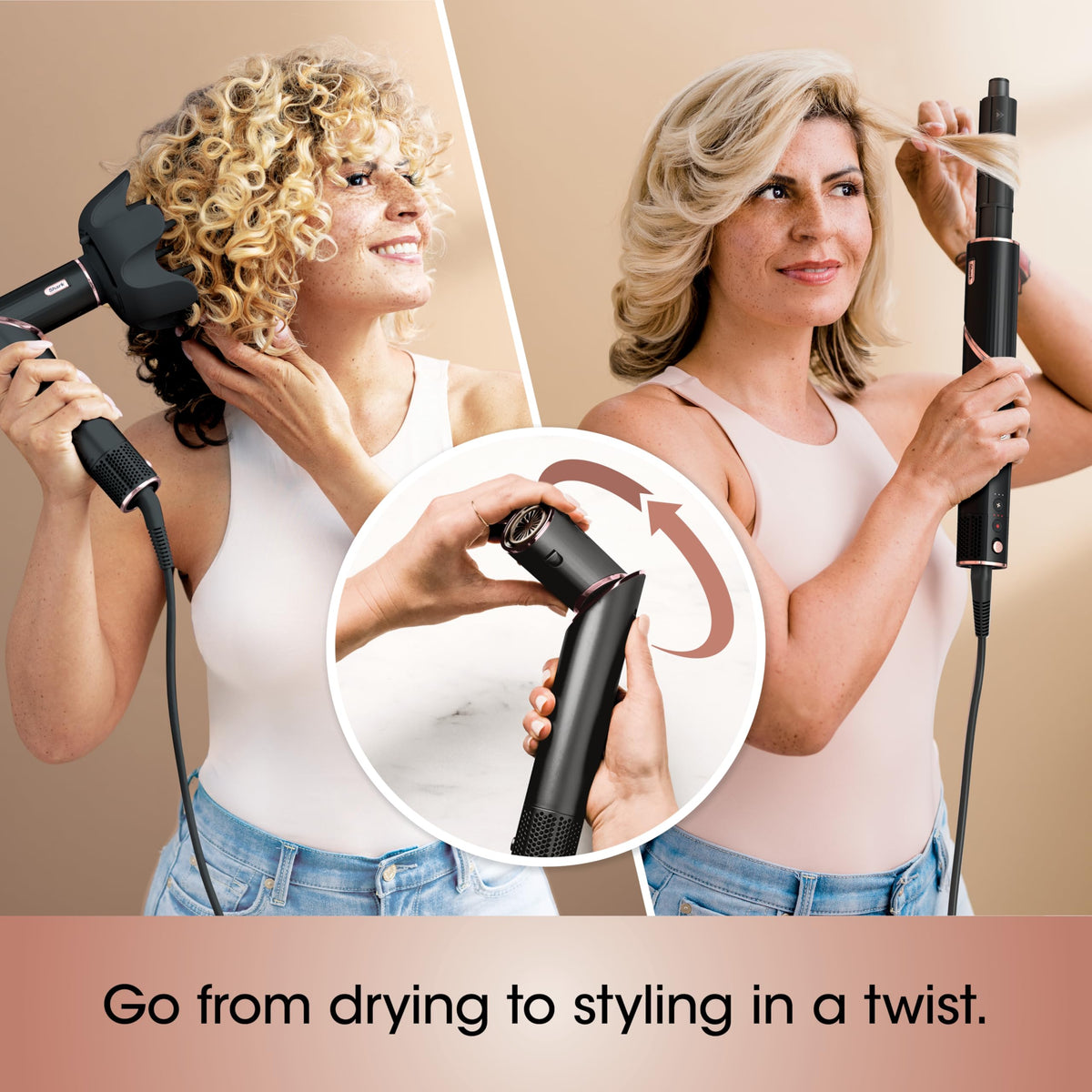 Shark portable blow dryer brush converted into an air styling wand position