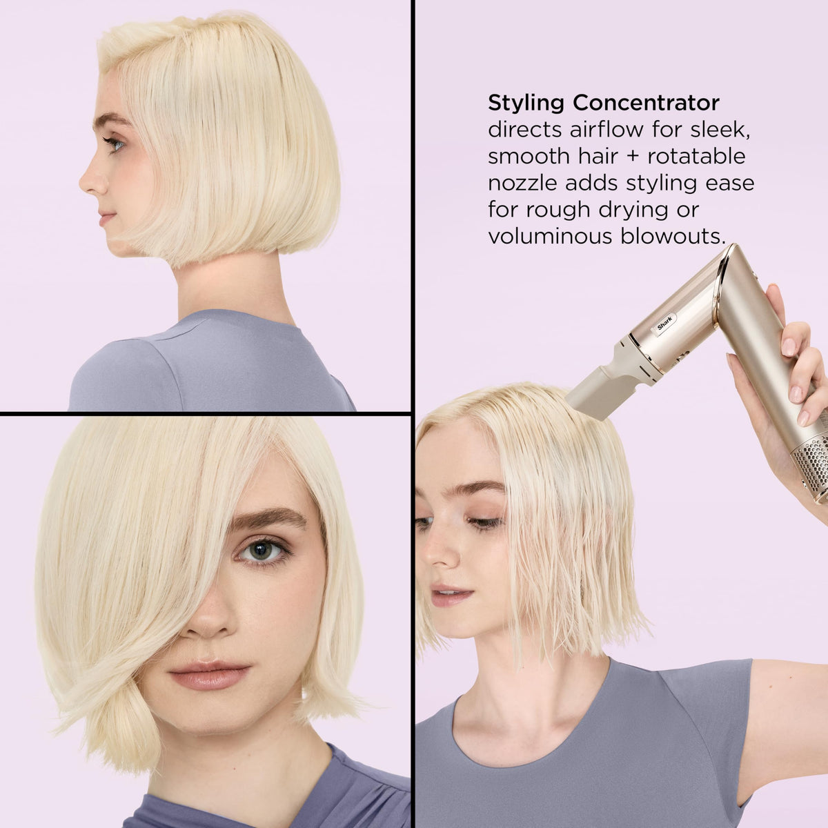Side view of the premium Stone edition Shark FlexStyle hair drying system detailing the control buttons