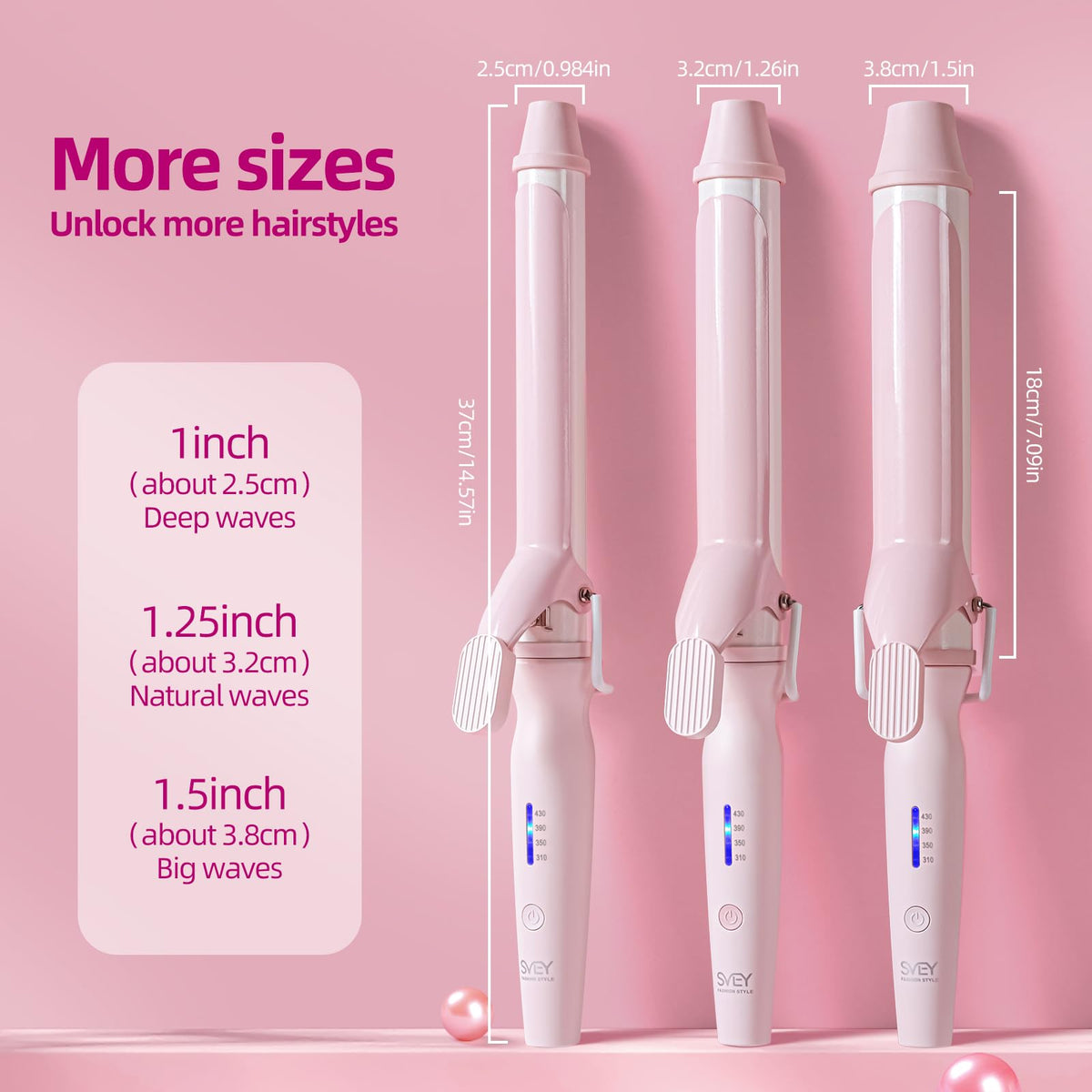 Conair pink one inch curling iron with adjustable temperature control dial and turbo heat boost button details