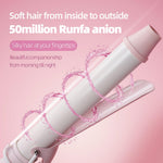 Conair SVEY curling iron displayed at an angle highlighting the safety cool tip and integrated safety stand