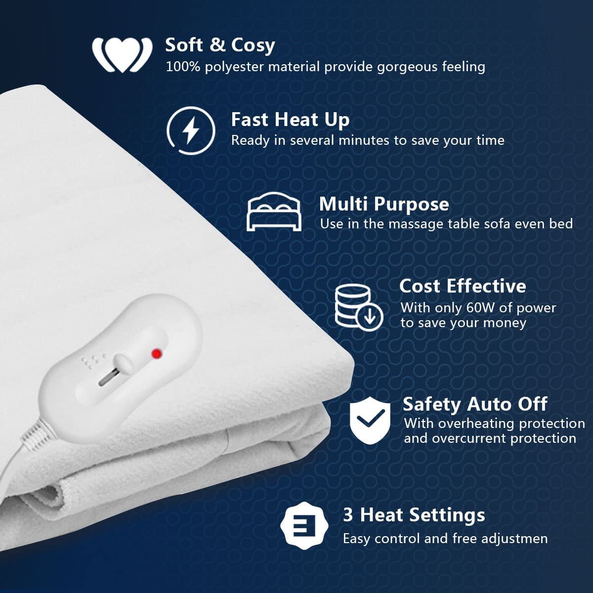 Electric massage table warmer demonstrating elastic strap attachment