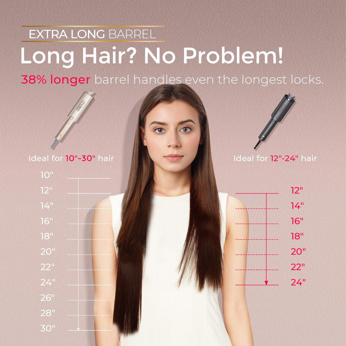 TYMO professional ionic curling wand displaying temperature controls and directional buttons