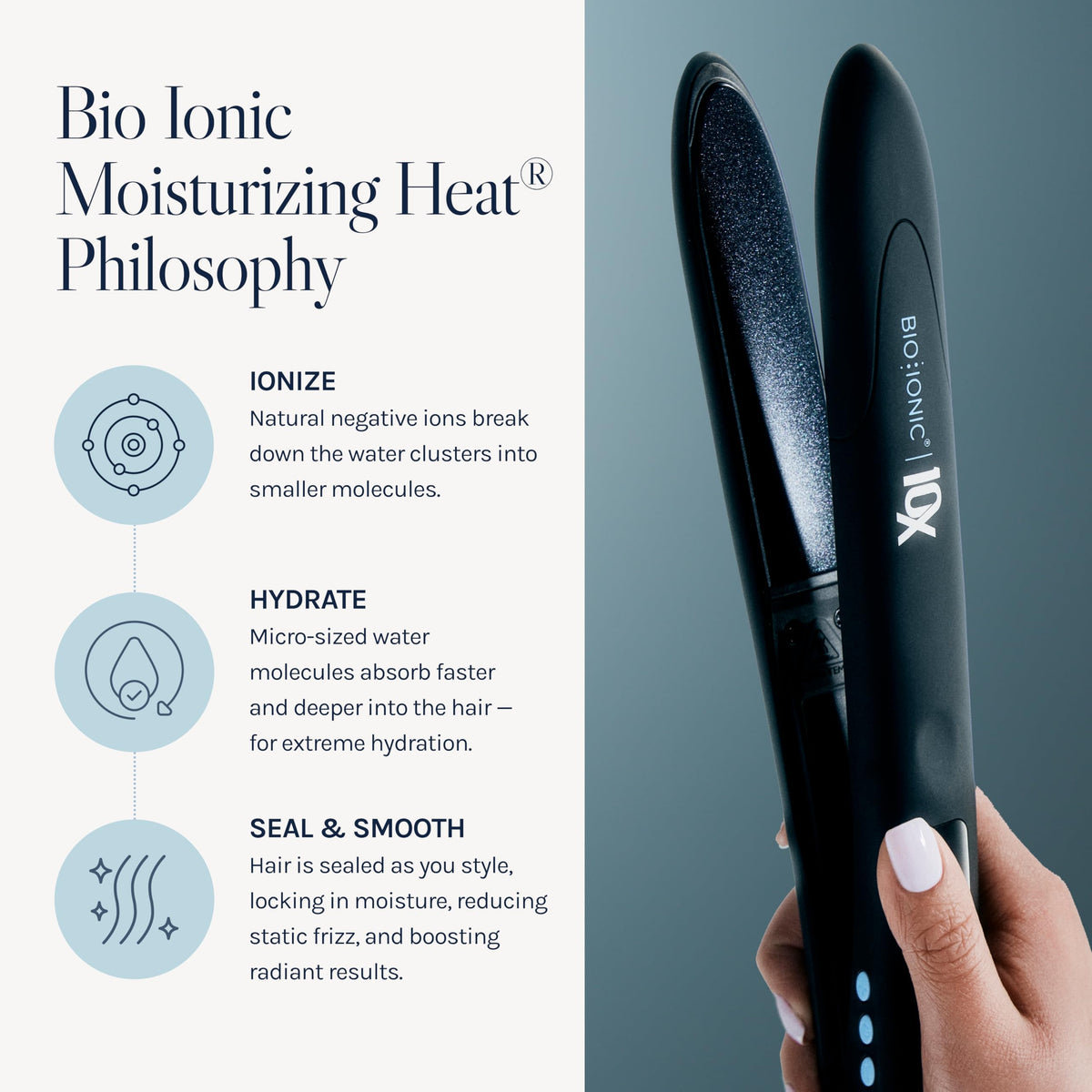 Side profile of Bio Ionic 10X flat iron with digital display