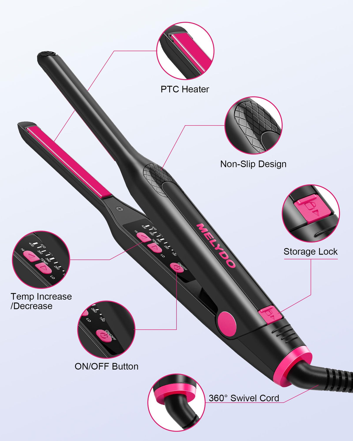 Melydo hair straightener with heat-resistant styling glove