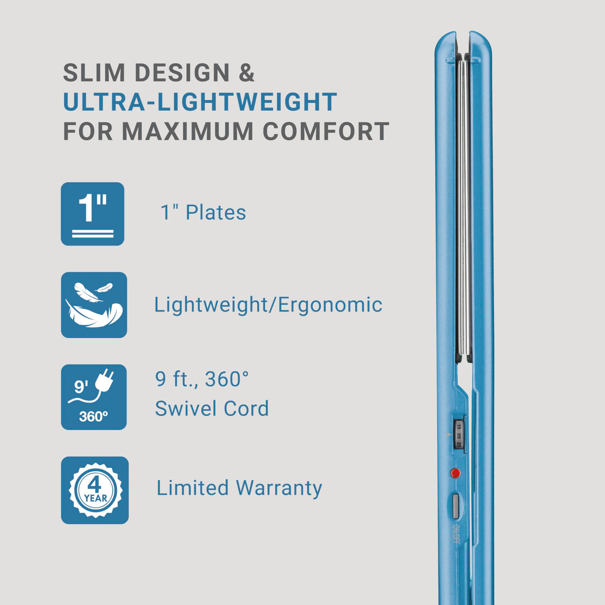 Professional blue BaBylissPRO flat iron side profile