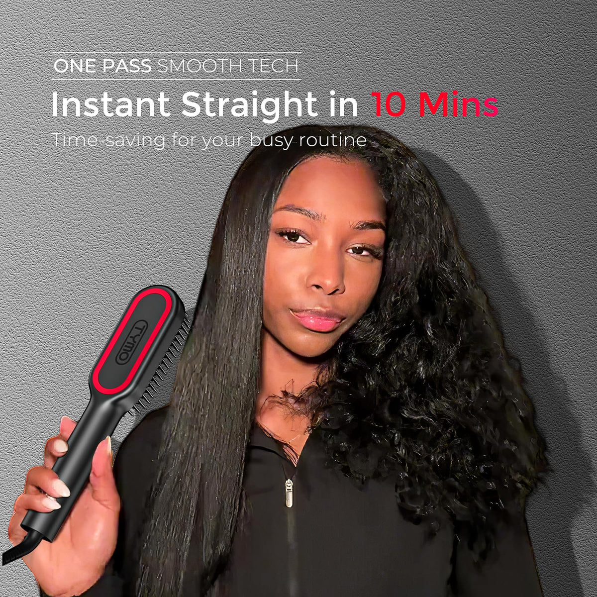 Tymo compact hair straightener brush with temperature control buttons