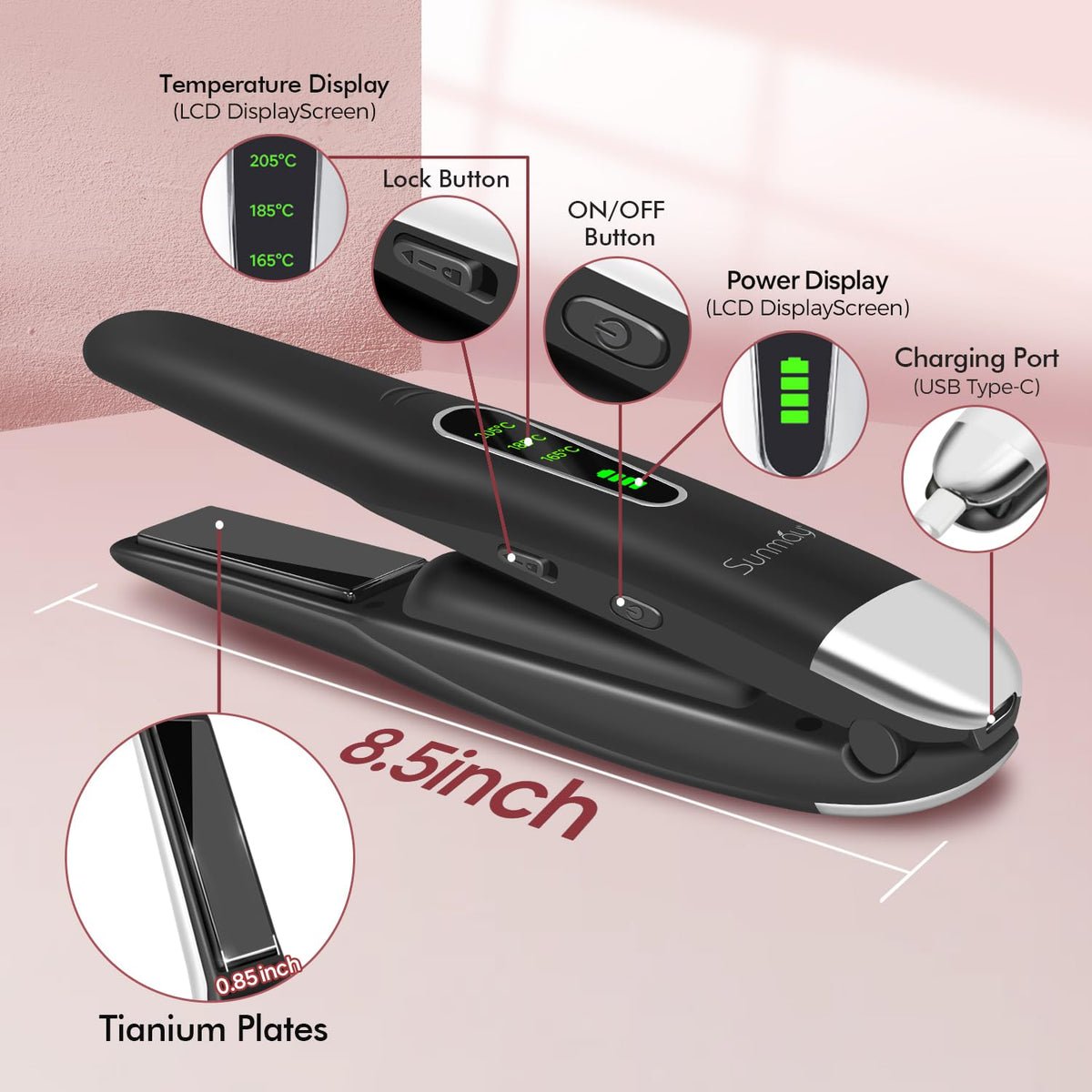 Sunmay hair straightener titanium plates detail