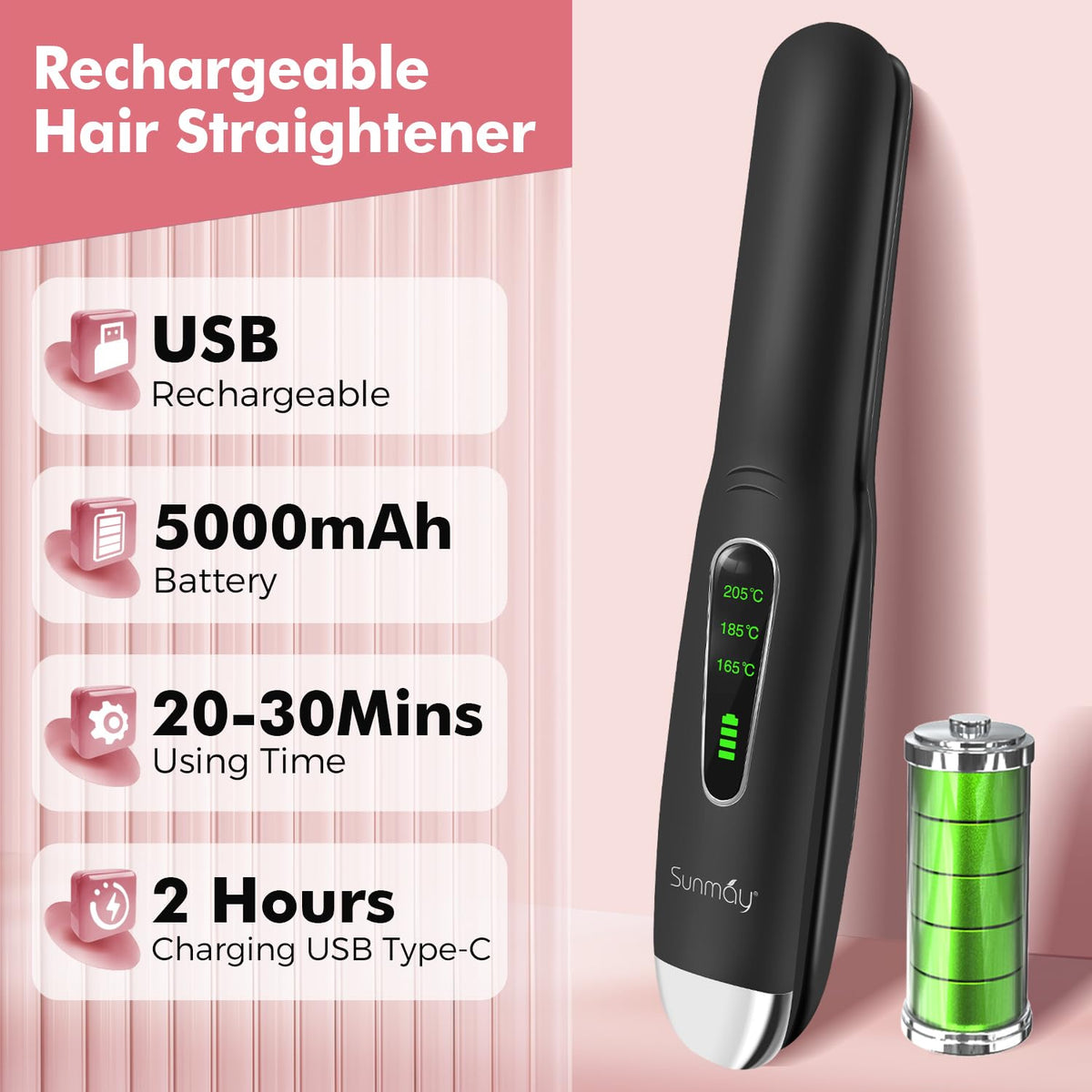 Sunmay hair tool charging with USB-TypeC cable