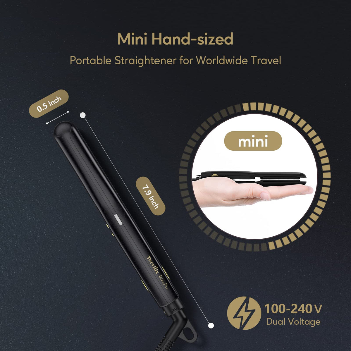 Terviiix portable hair straightener showing swivel cord