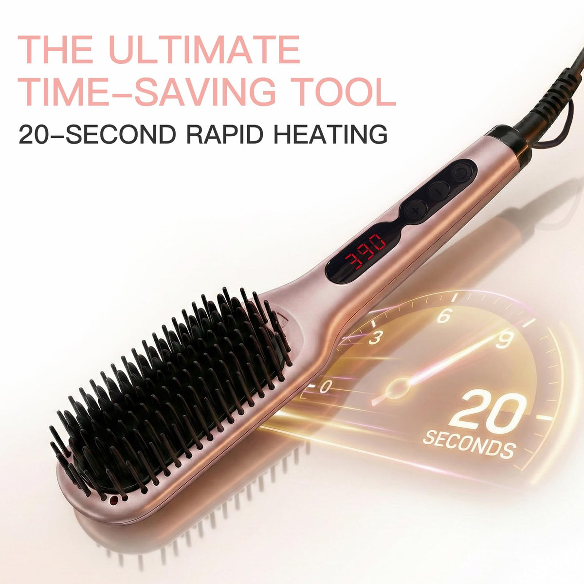 Megawise hair straightening brush LED temperature display close up