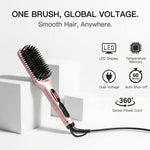 Megawise hair straightener brush showing temperature control buttons