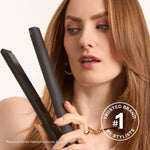 Black Gold flat iron showing digital LED temperature display