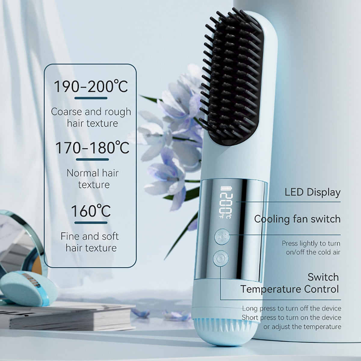 Growalleter straightening brush blue color close up