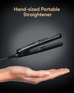 Compact wavytalk hair straightener held in hand for scale