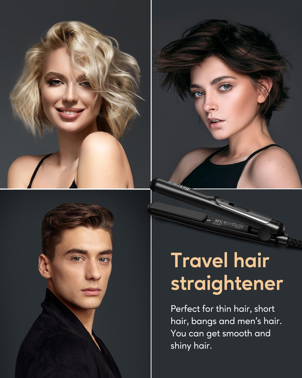 Side profile of wavytalk mini flat iron for travel