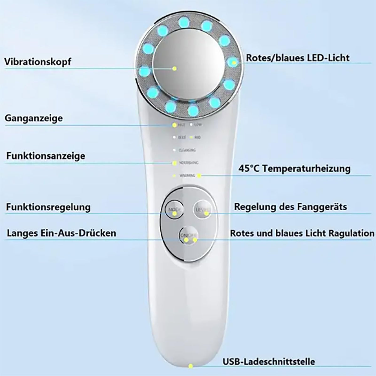 Side profile of Ericat beauty instrument for facial toning.