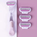 Close up of the attachment mechanism on the blue and pink bikini hair removal handles.