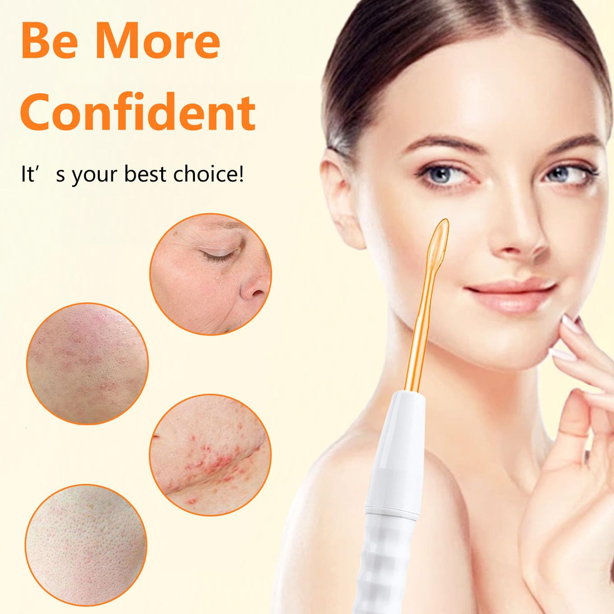 User demonstrating high frequency facial treatment