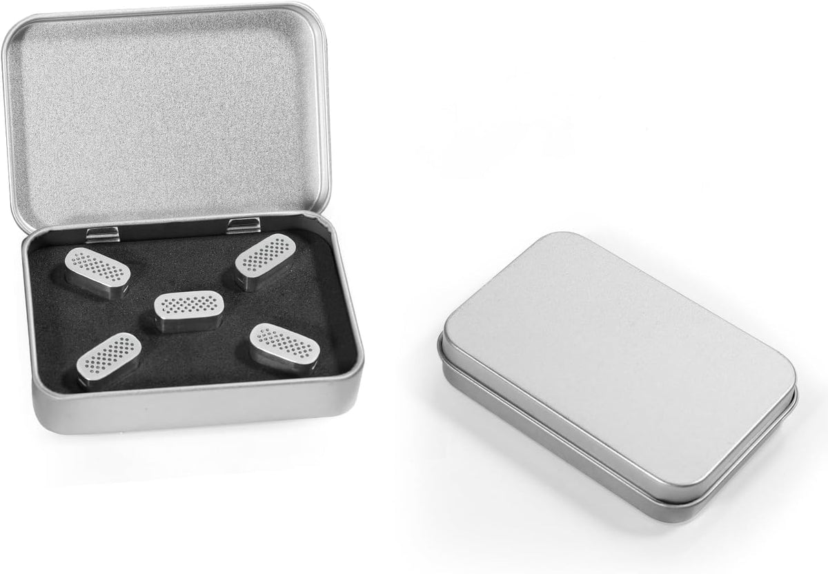Compact metal storage hardware box with five reusable herbal loading pods