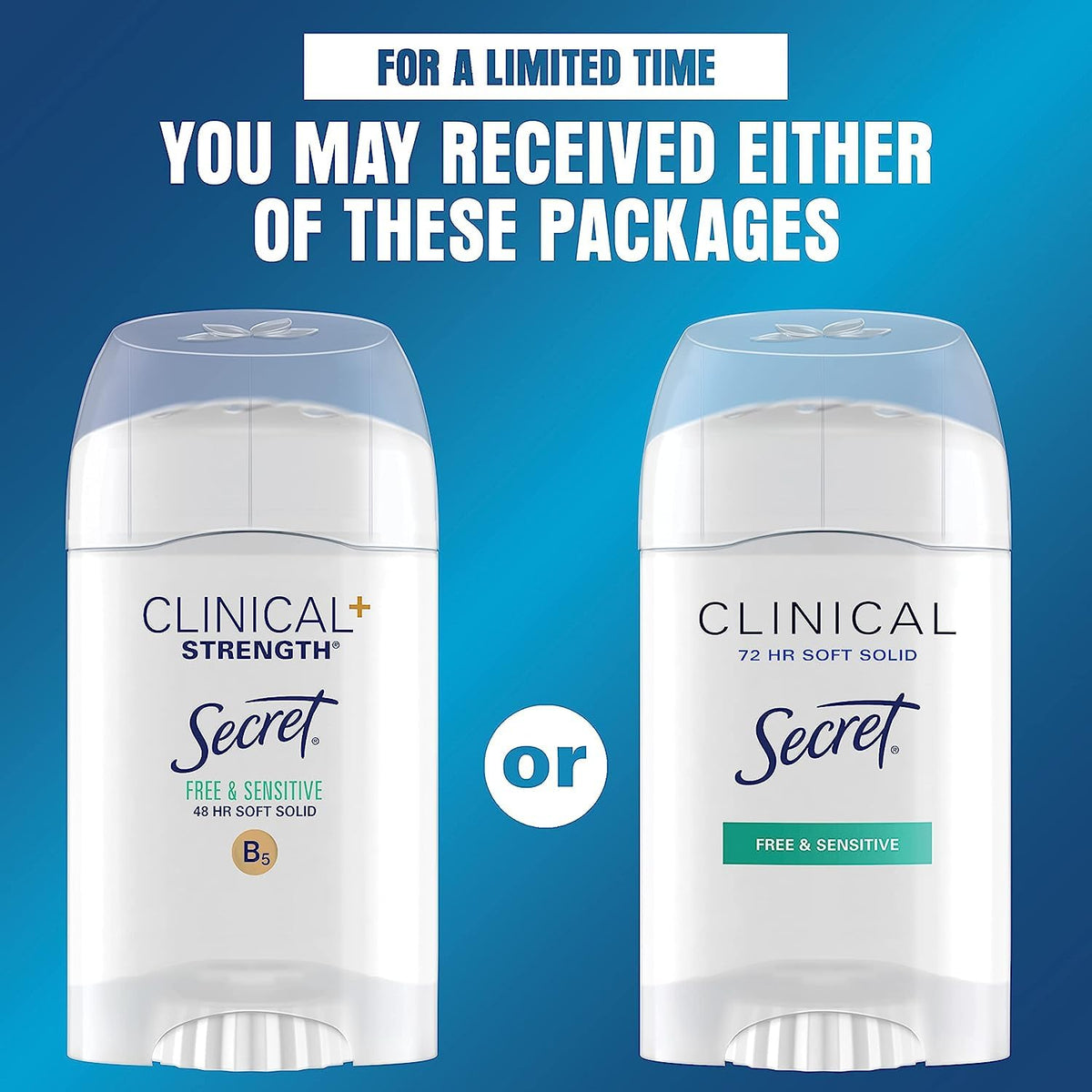 Secret Clinical Strength Free and Sensitive provitamin B5 benefits text